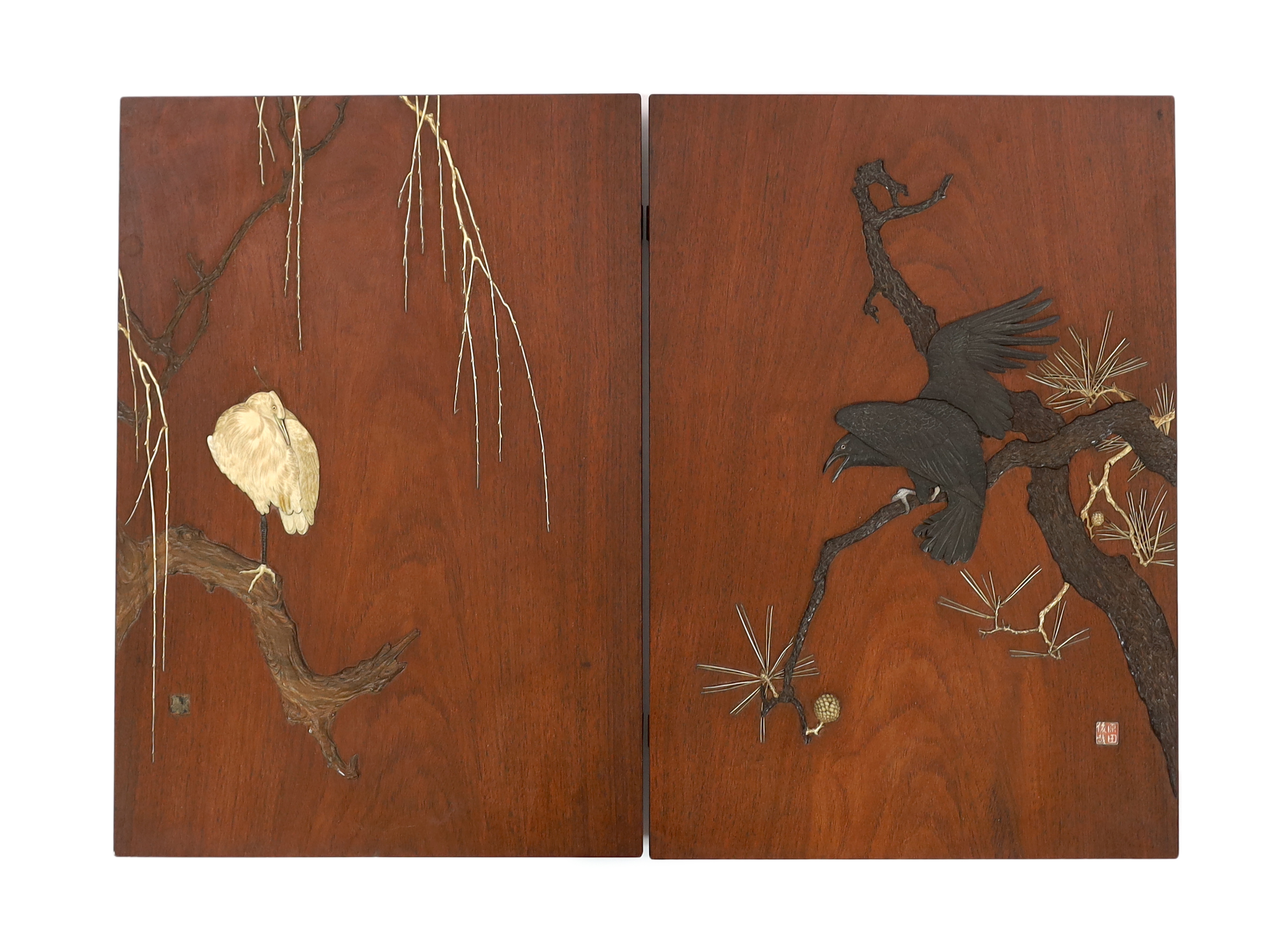 Two Japanese Shibayama type inlaid panels, 19th century, CITES Submission reference XNPLXS1W